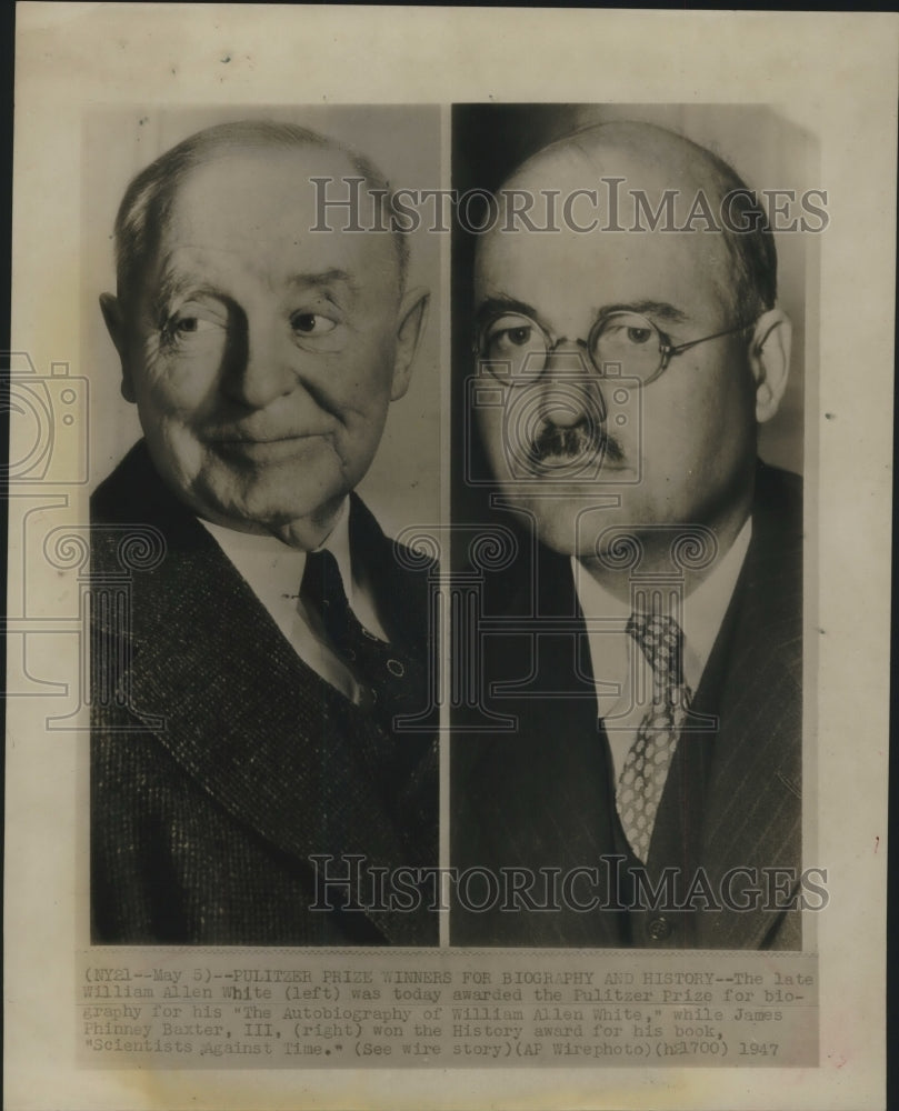 1947 Press Photo William Allen White &amp; James Phineas Baxter II awarded Pulitzer-Historic Images