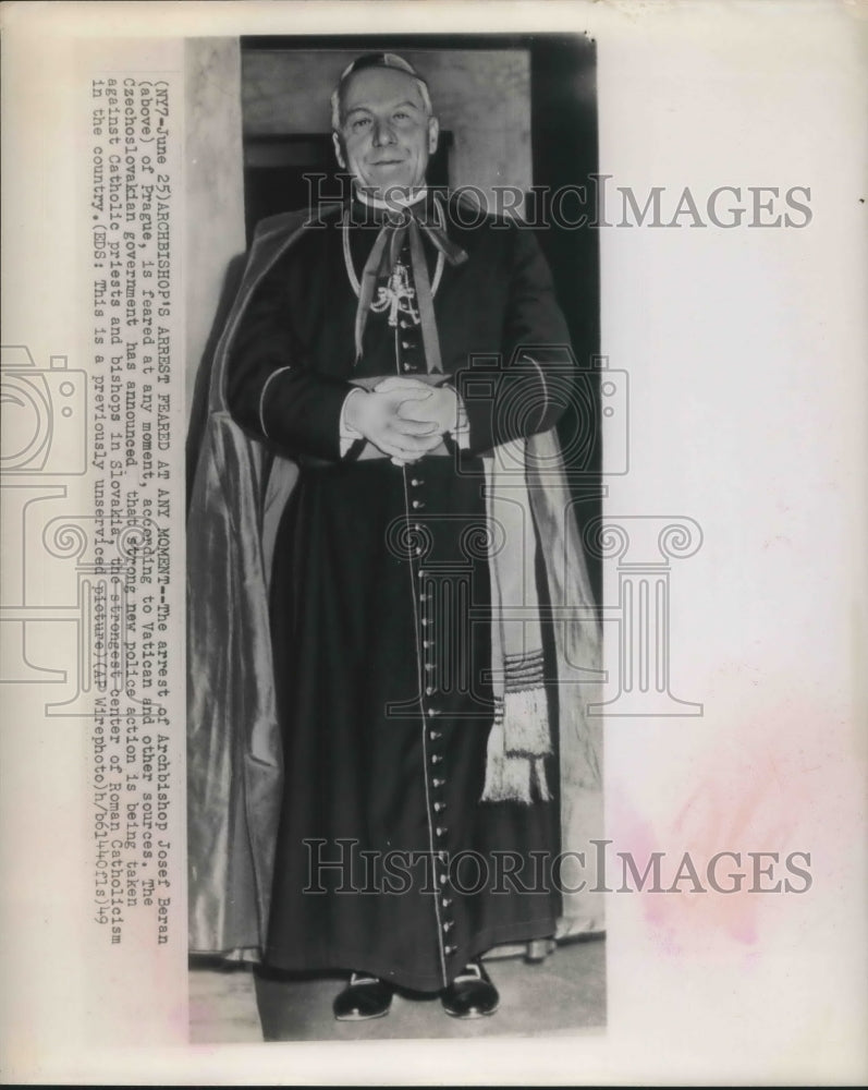 1949 Press Photo Arrest of Archbishop Josef Beran is feared at any moment-Historic Images
