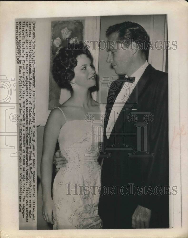 1958 Press Photo Nicky Hilton Son of Hotel Tycoon to Wed Patricia McClintock-Historic Images