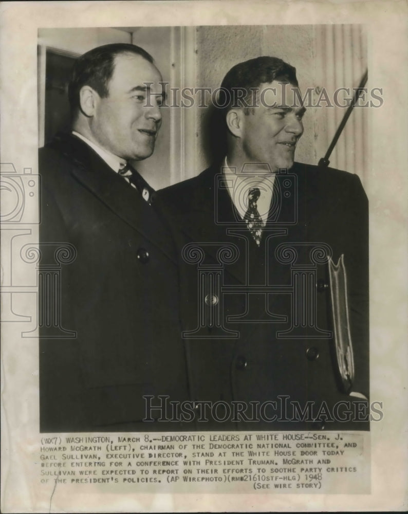 1948 Press Photo Sen J Edward McGrath &amp; Gael Sullivan of Democratic committee-Historic Images