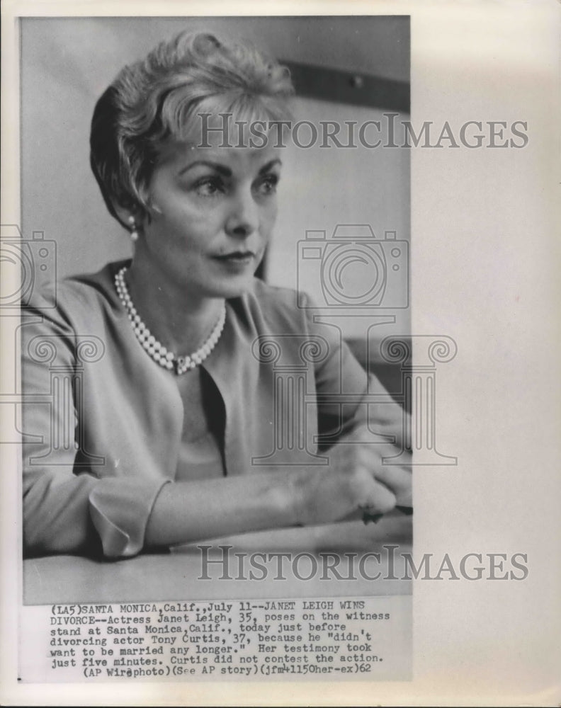 1962 Press Photo Actress Janet Leigh testifies on her divorce hearing-Historic Images