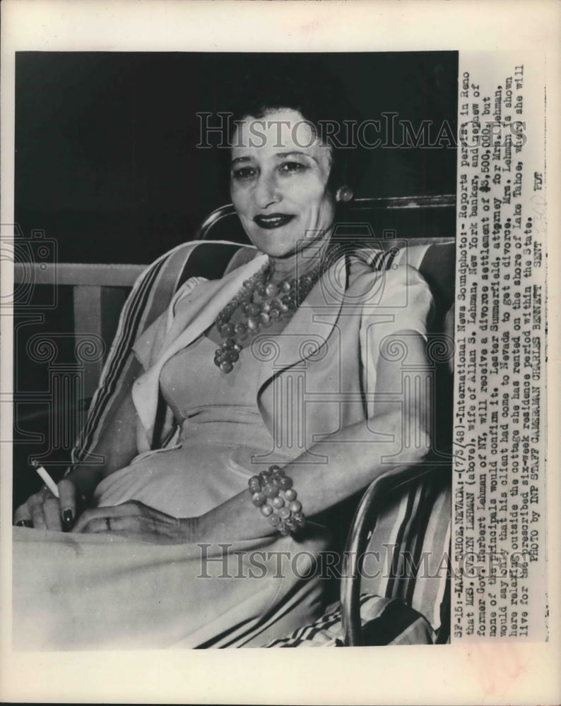 1940 Evelyn Lehman wife of Allan Lehman received divorce settlement - Historic Images