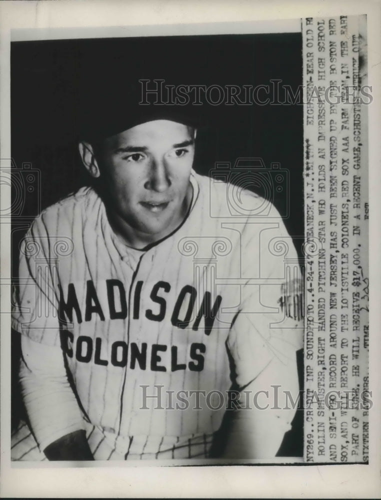 1947 Press Photo Rollin Schuster Signs with Boston Red Sox Baseball team-Historic Images