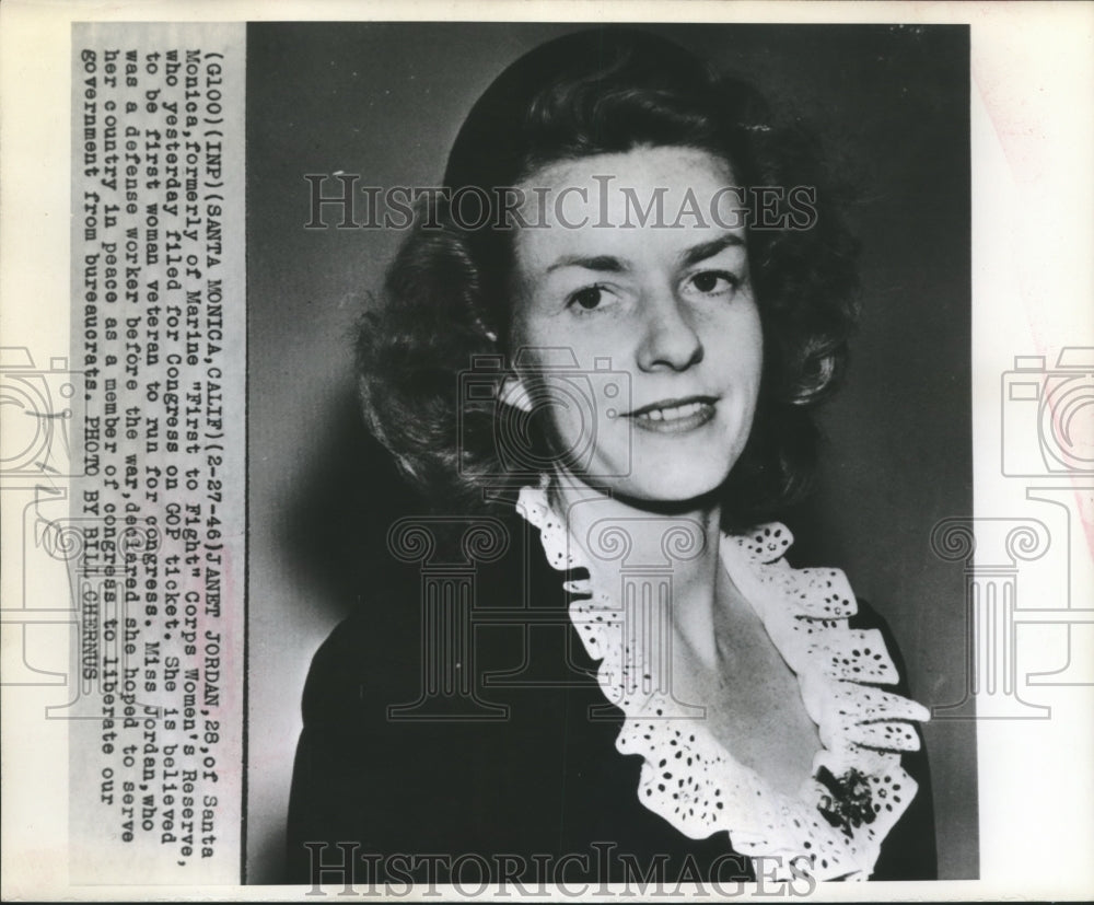 1946 Press Photo Janet Jordan files for Congressional Seat on GOP Ticket - Historic Images