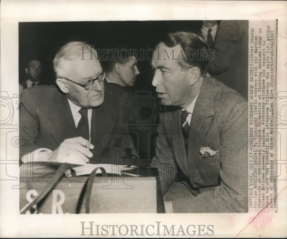 1947 Press Photo Andrei Vishinsky, Hartley Shawcross at United Nation Assembly-Historic Images