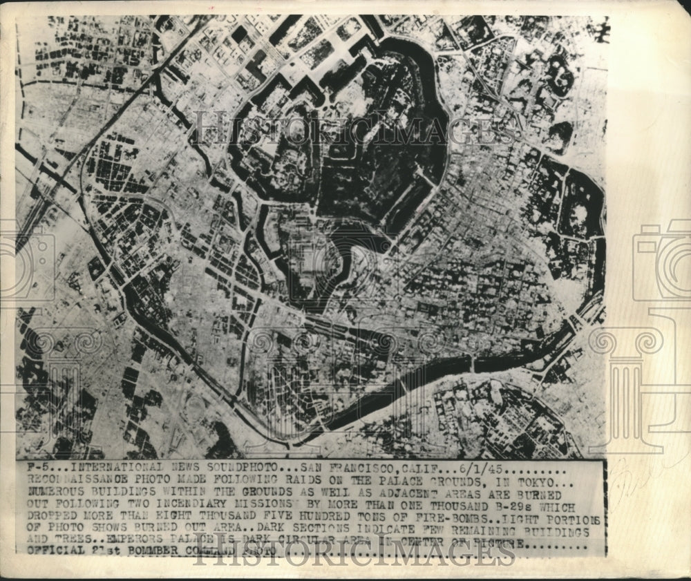 1945 Press Photo Aerial view of the Palace Grounds in Tokyo burned by raids-Historic Images