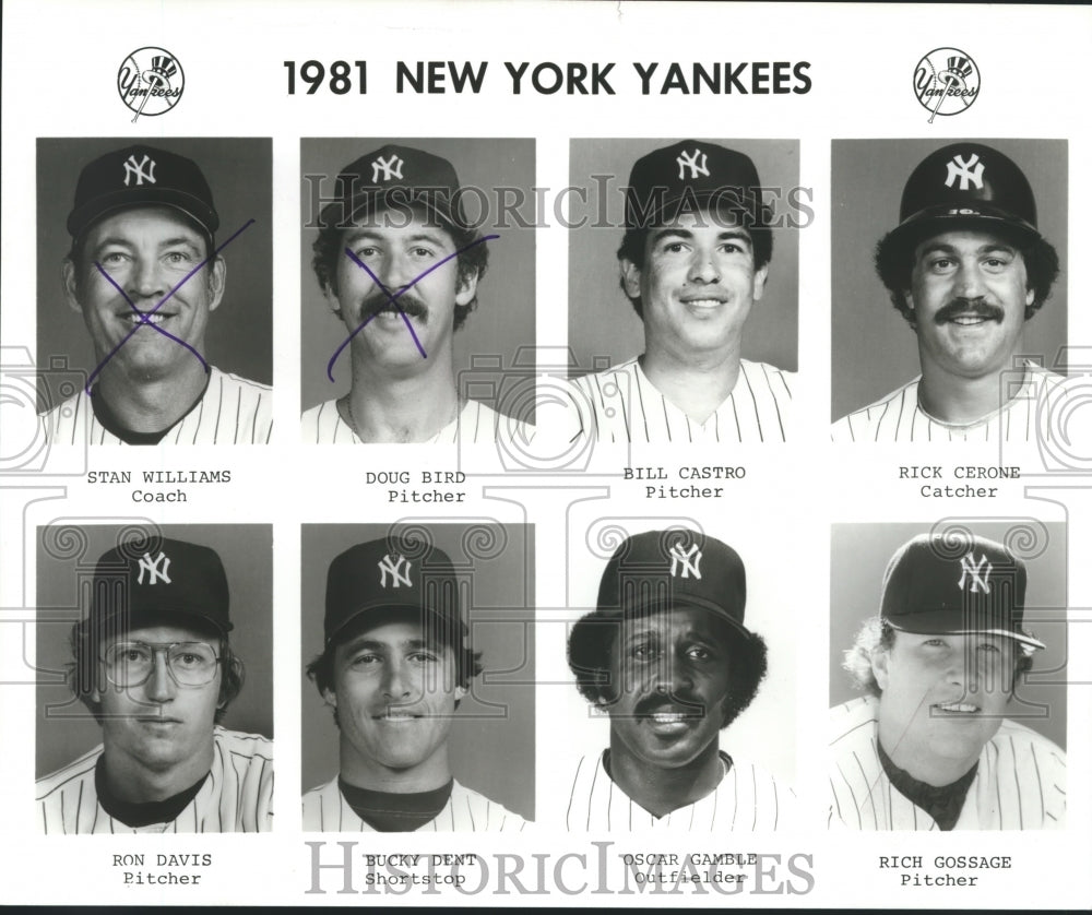 Press Photo 1981 New York Yankees Players Stan Williams,,Doug Bird, Bill Castro - Historic Images