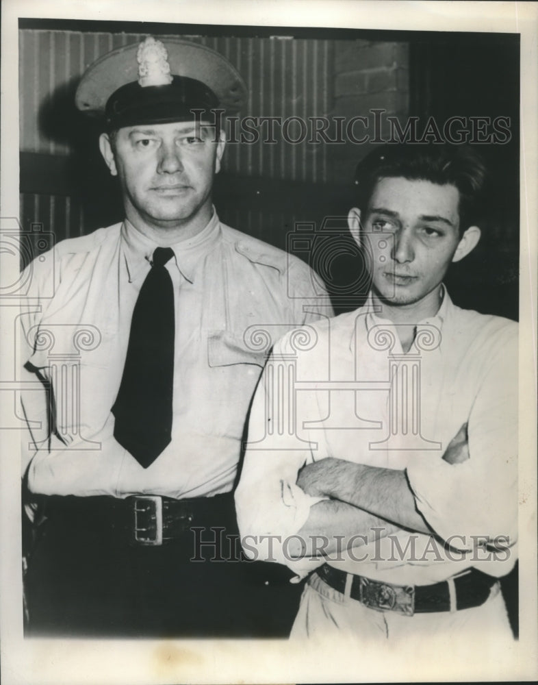 1949 Press Photo Sheriff escorts James Nairy who admitted killing foster mother-Historic Images