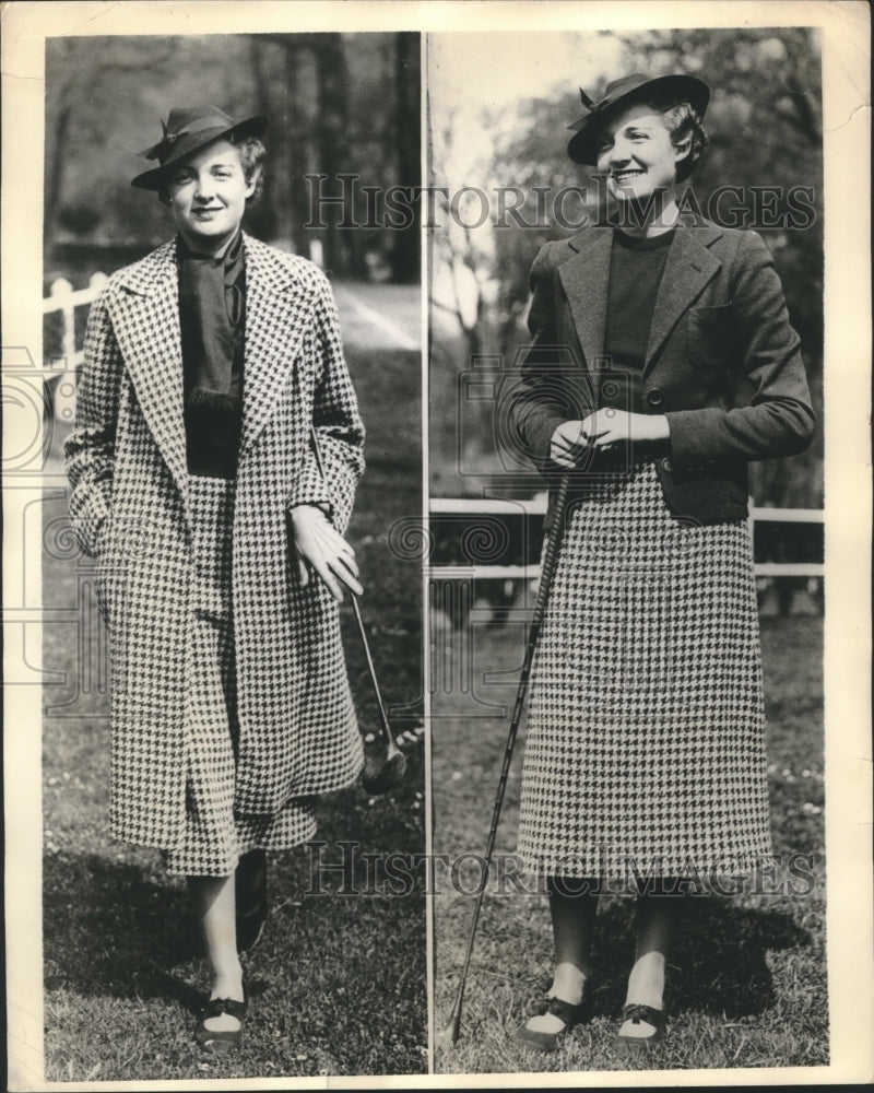 1936 Press Photo Golf star Francine Tollen models an "all in one" ensemble - Historic Images