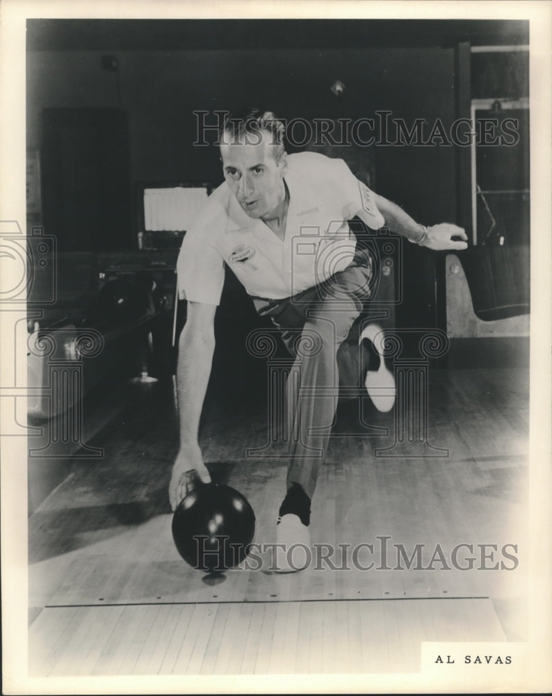 Press Photo Al Savas plays bowling - sba22706-Historic Images