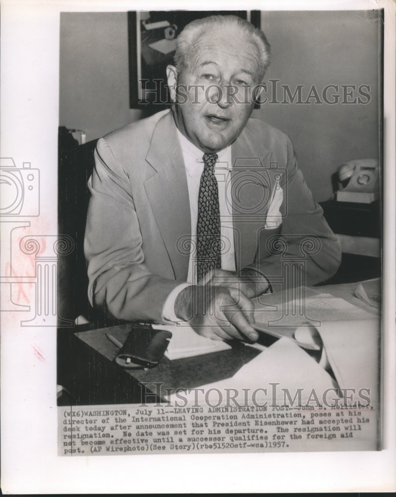 1957 John Hollister resigns  International Administration post - Historic Images