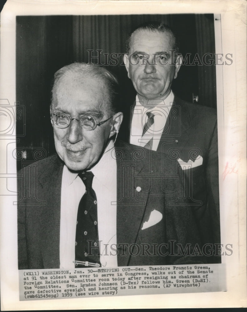 1959 Press Photo Sen. Green walking out of the room with Sen. Johnson-Historic Images