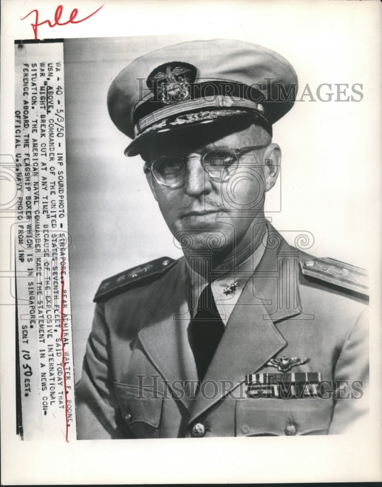 1950 Press Photo Admiral Walter F Boone States War Could Break Out at Any Time-Historic Images