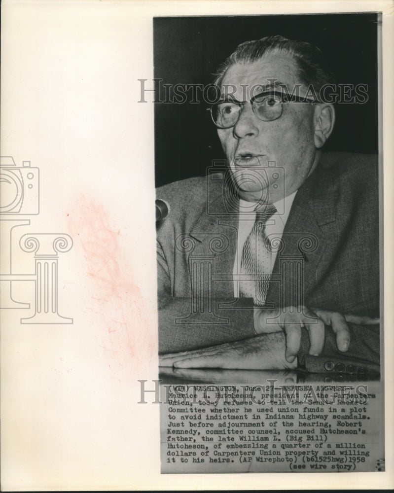 1958 President of the Carpenters Union Maurice L. Hutcheson-Historic Images