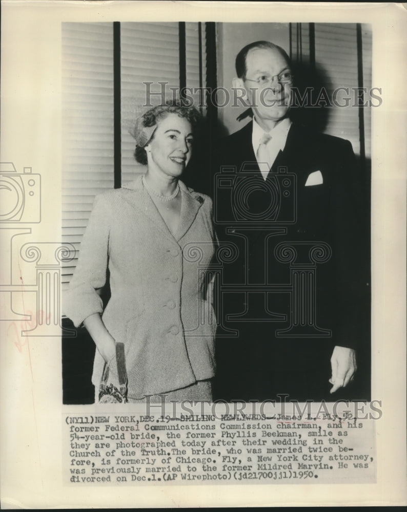 1950 Press Photo James L Fly marries the former Phyllis Beekman - sba23233-Historic Images