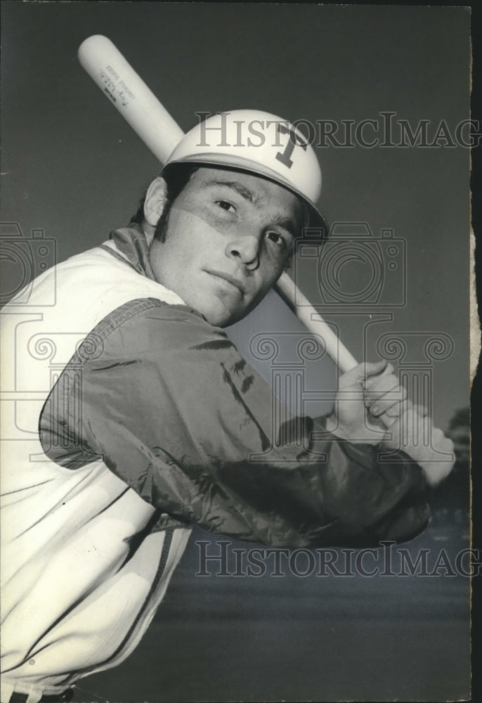 Press Photo John Langerhans in a batting position - sba23504-Historic Images