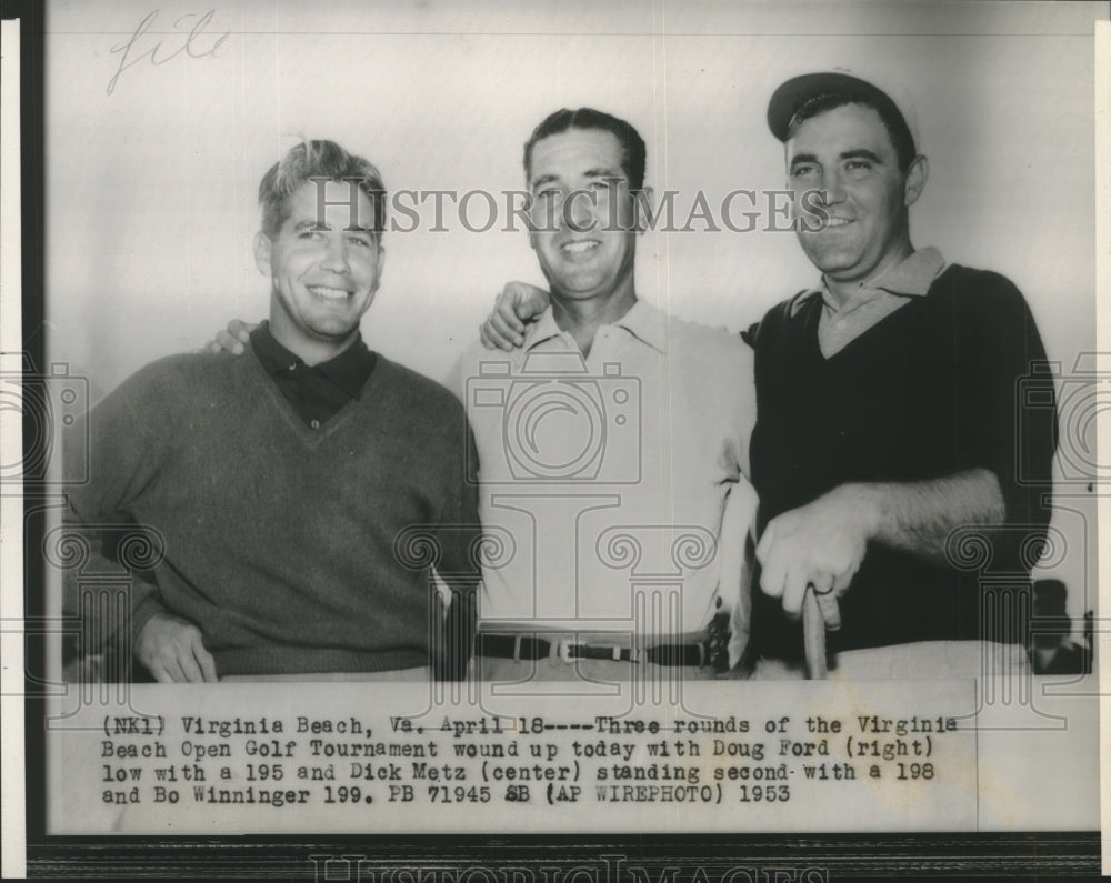 1953 Press Photo Doug Ford Dick Metz and Bo Winninger at Virginia Beach Open-Historic Images