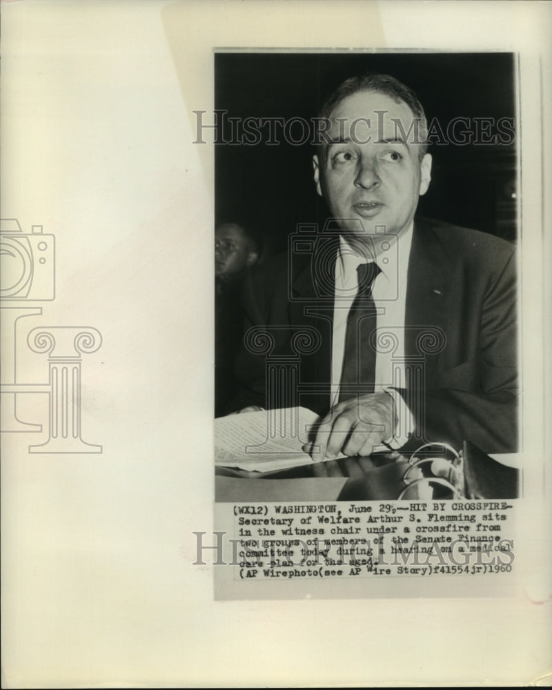1960 Press Photo Arthur S. Flemming appears before Finance Committee hearing-Historic Images