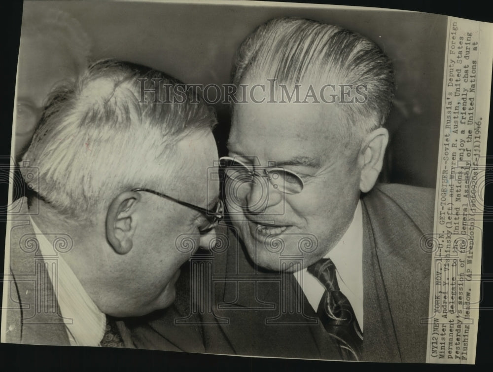 1946 Press Photo Soviet Russia's Minister Andrei Vishinsky & Warren R Austin-Historic Images