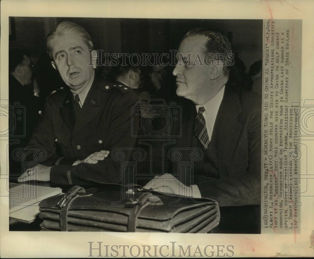 1947 Press Photo Lt Gen Albert Wedmeyer & Asst Secretary of State Willard Thorp-Historic Images