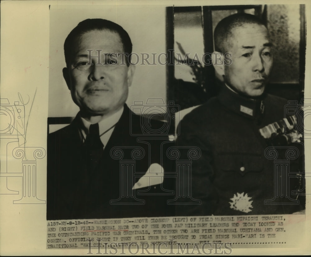 1945 Press Photo Field Marshal Hipaichi Terauchi, Marshal Huta Japanese military-Historic Images