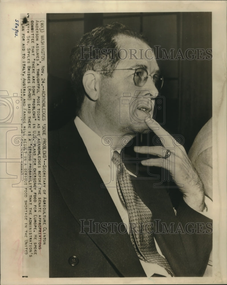 Press Photo Agriculture Secretary Clinton Anderson testifies before committee-Historic Images
