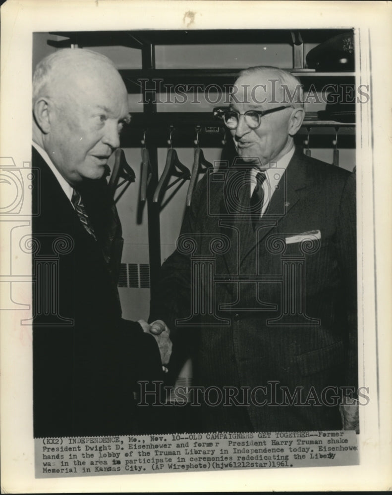 1961 Press Photo Former Presidents Eisenhower &amp; Truman Meetup in Truman Library-Historic Images