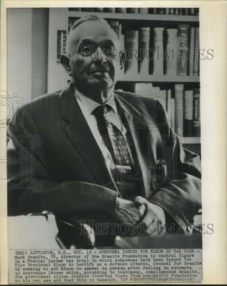 1960 Press Photo Mark Granite key figure in Federal Tax hearings - sba26472-Historic Images