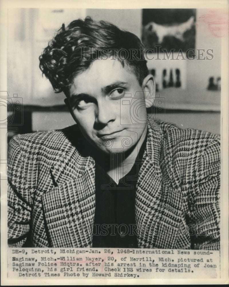 1948 Press Photo William Mayer arrested by police on kidnapping charges-Historic Images