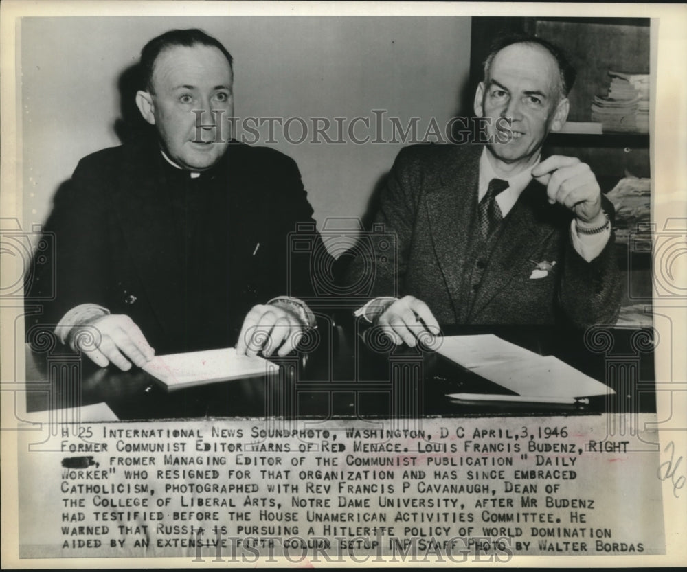 1946 Press Photo Louis Francis Budenz shown with Reverend Francis Cavanaugh-Historic Images