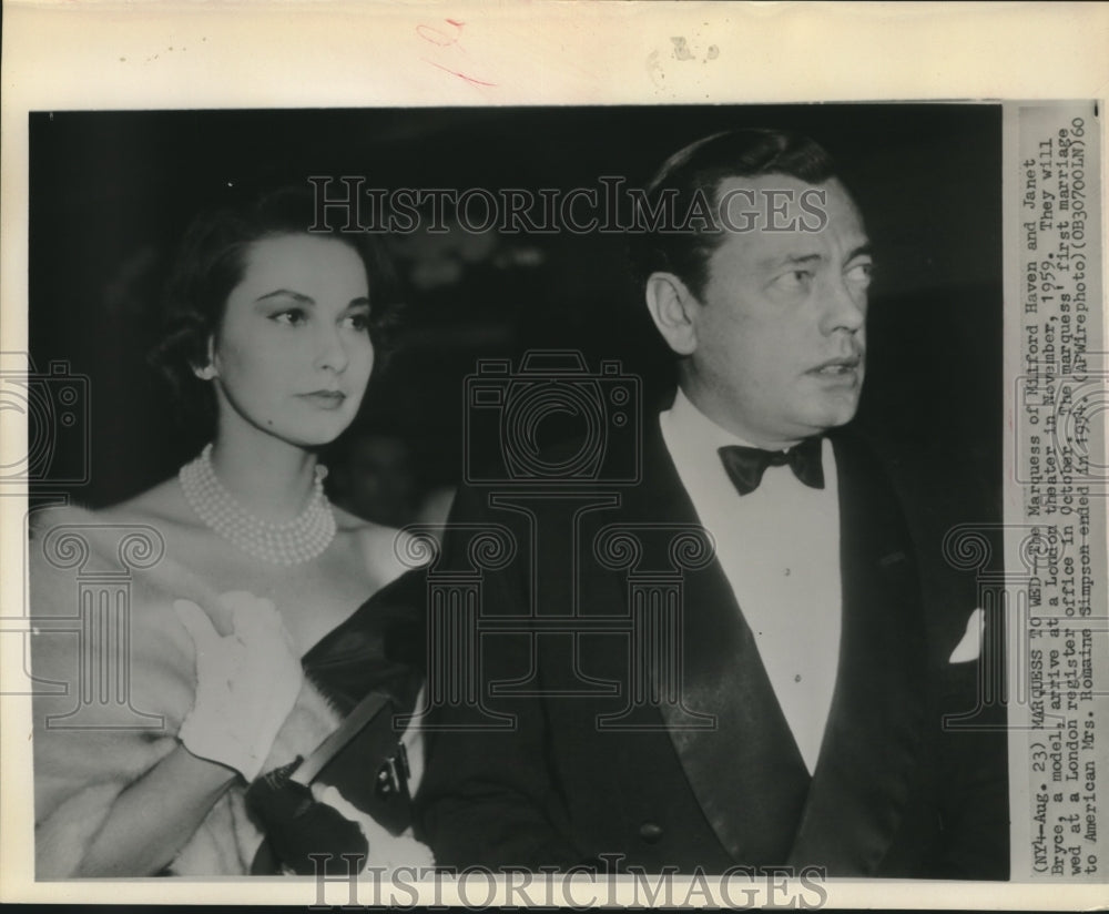 1960 Press Photo Marquess of Milford Haven and fiancee Janet Bryce London the-Historic Images