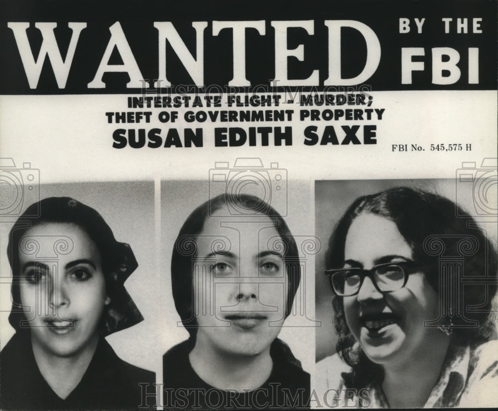 Press Photo Susan Edith Saxe wanted by the Federal Bureau for murder - Historic Images
