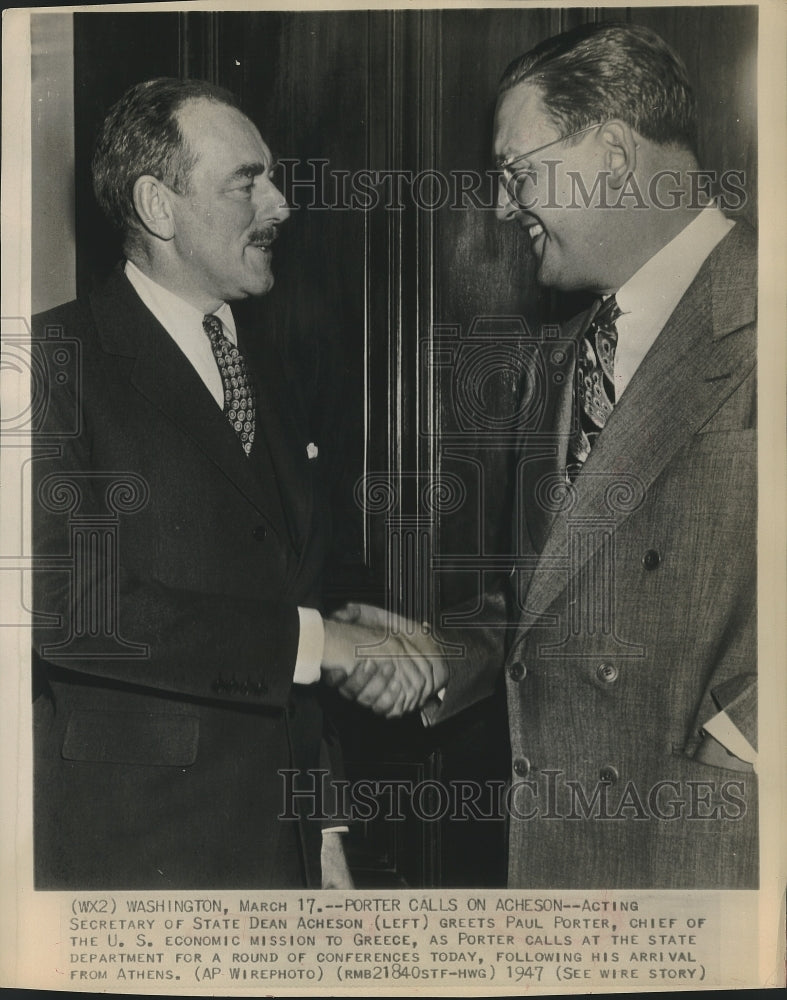 1947 Press Photo Acting Secretary of State Dean Acheson &amp; Paul Porter in DC-Historic Images