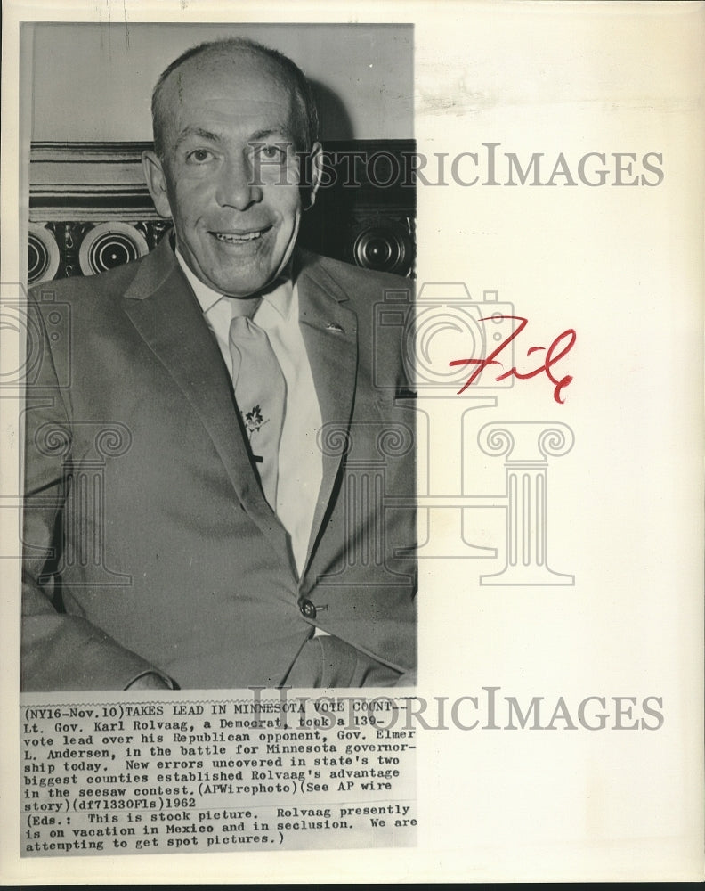 1962 Press Photo Lt Gio Karl Rolvaag leads race for Minnesota Governor - Historic Images