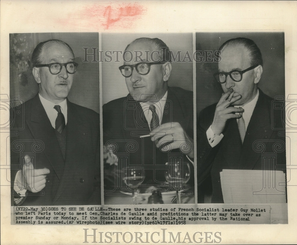1958 Press Photo French Socialist leader Guy Mollet - sba28399 - Historic Images