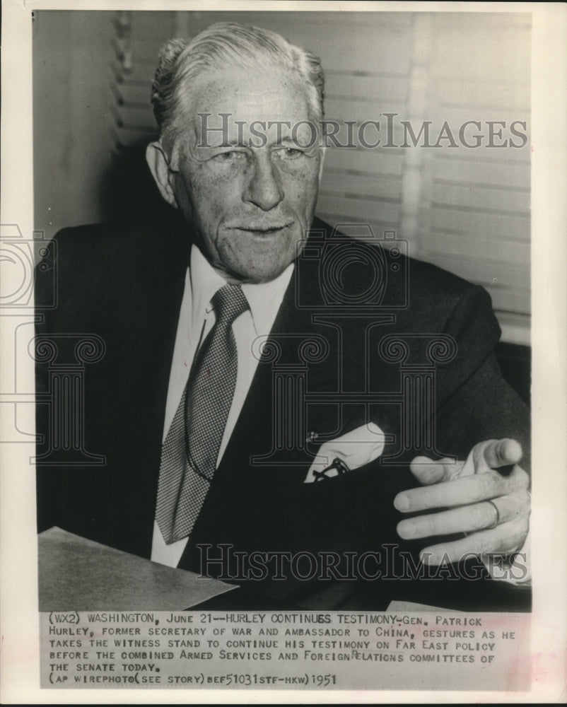 1951 Press Photo General Patrick Hurley, former War Secretary &amp; amb to China-Historic Images