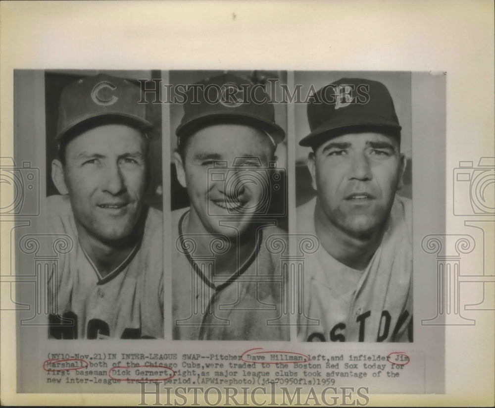 1959 Press Photo Pitcher Dave Hillman, Infielder Jim Marshall and Dick Gerner - Historic Images