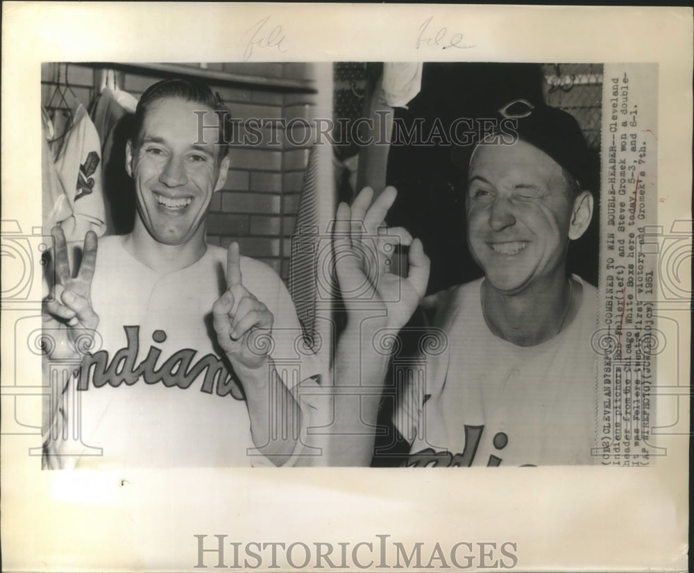 1951 Press Photo Bob Feller of Cleveland Indians Pitcher and Steve Gromek- Historic Images