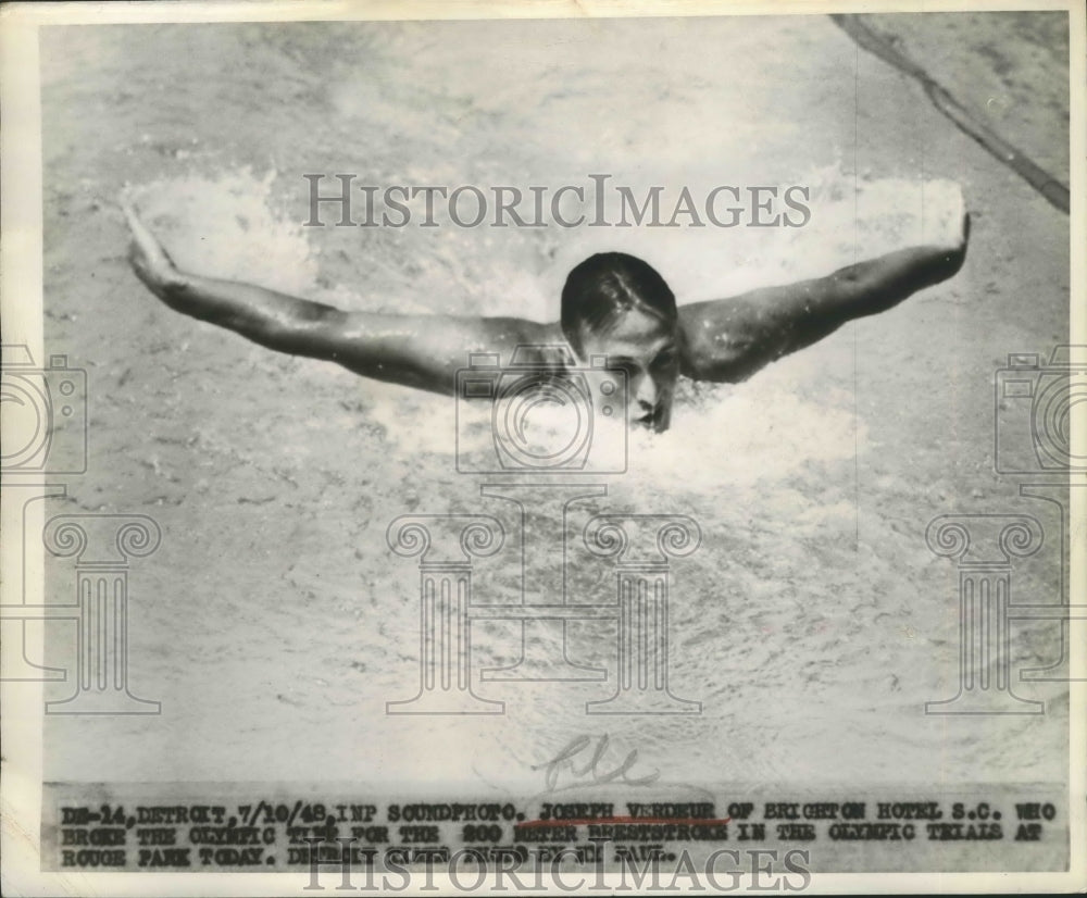 1948 Press Photo Joseph Verdeur in the Olympic Trial at Rouge Park - sbs00175 - Historic Images