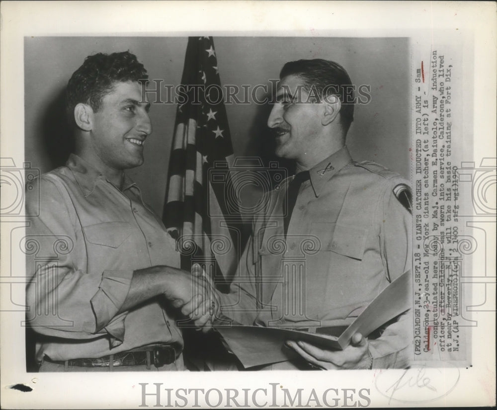1950 Press Photo Sam Calderone N.Y Giants Pitcher inducted into U.S Army- Historic Images
