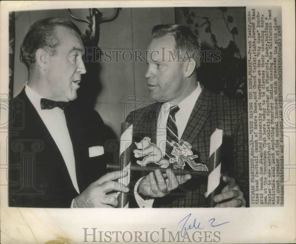 1958 Press Photo Frank Leahy coach of Notre Dame and Chuch Taylor of Stanford- Historic Images