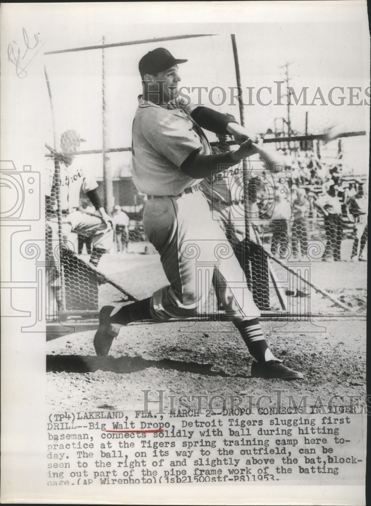 1953 Walt Dropo Connects with Ball During Hitting Practice at Camp - Historic Images
