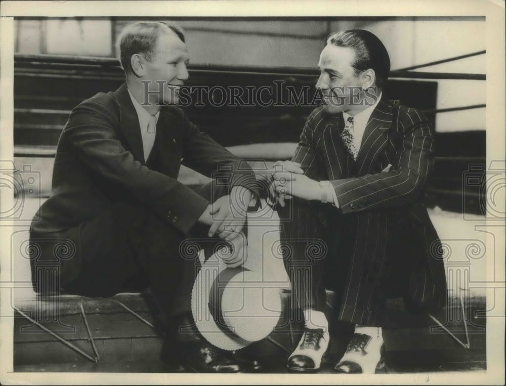 1929 Press Photo Bud Taylor &amp; Jimmy McLarnin Enemis of Fight Meet in Los Angeles - Historic Images
