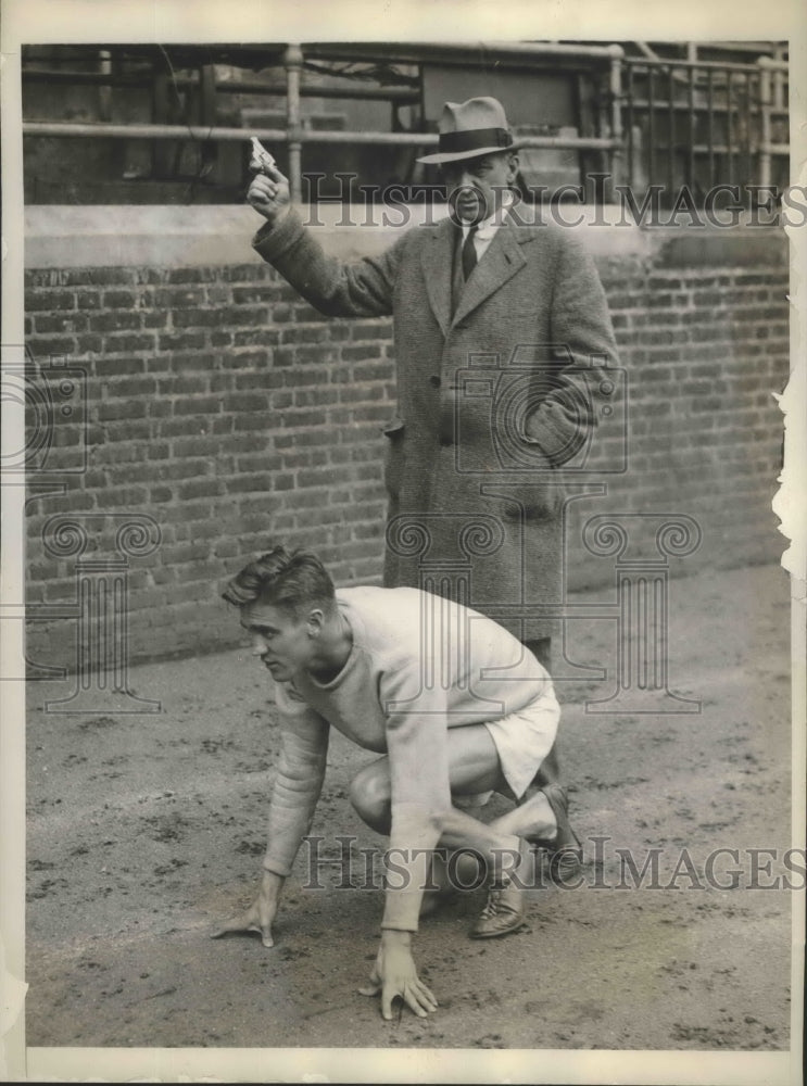 1930 Press Photo Leo Lermond & track Lawson Robertson at Penn Relays- Historic Images