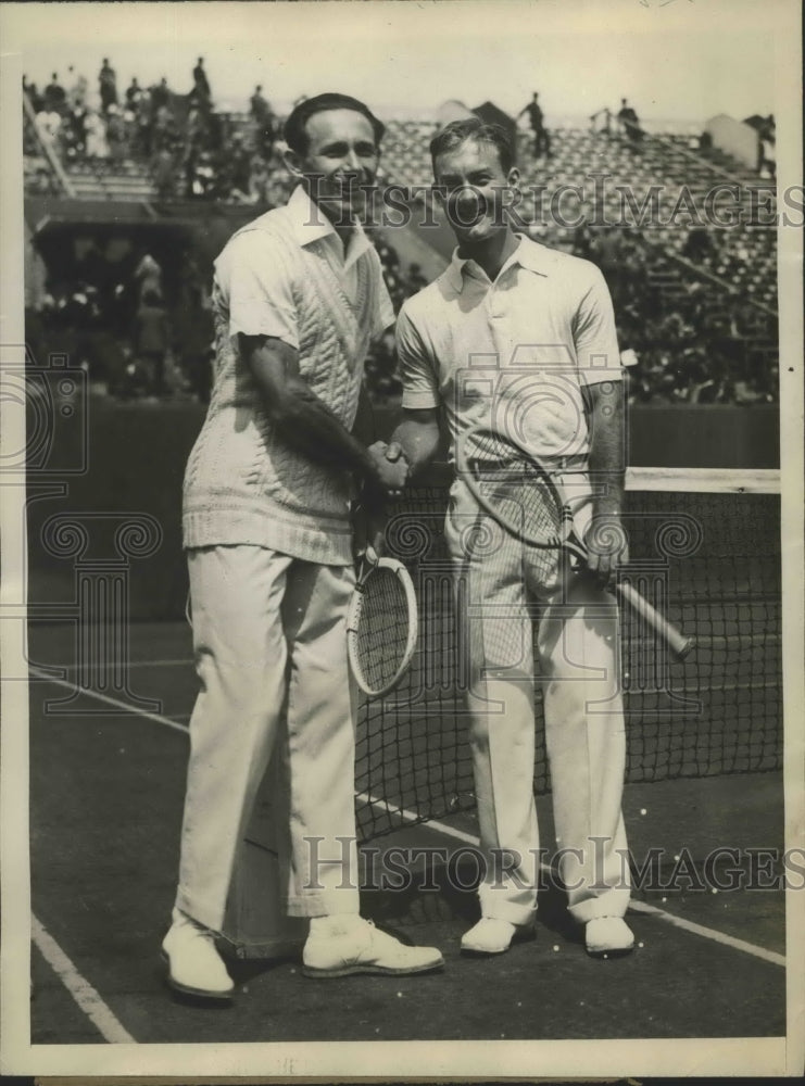 1929 Press Photo Jean Borotra vs George Lott Davis Cup tennis in Paris France- Historic Images