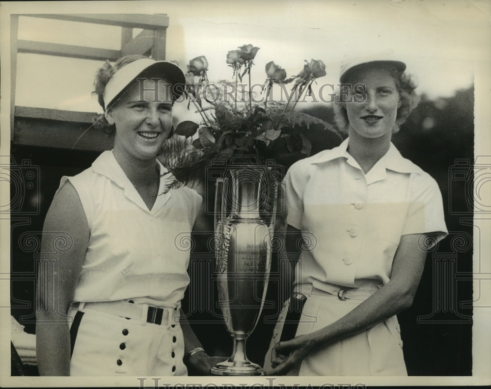1936 Press Photo Margaret Osborne &amp; Eleanor Dawson at National Girls Tennis- Historic Images