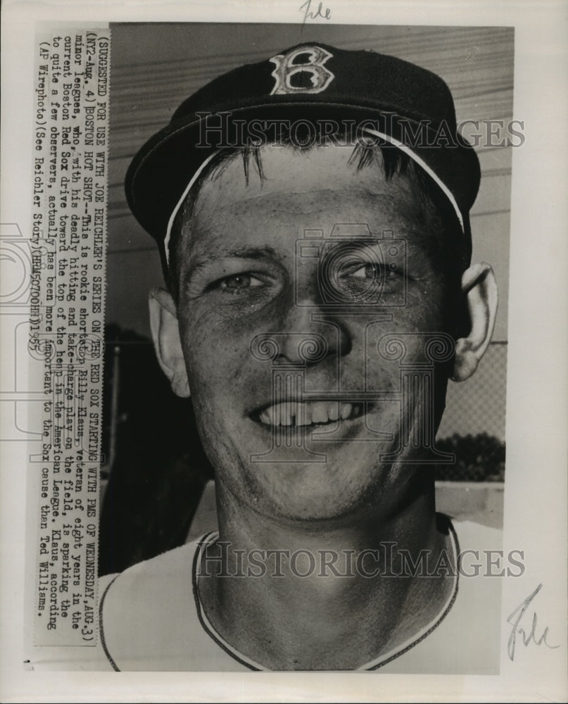 1955 Press Photo Rookie Shortstop Billy Klaus of Boston Red Sox - sbs04874 - Historic Images