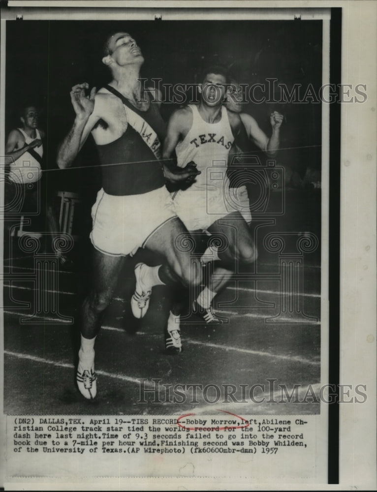 1957 Press Photo Bobby Morrow Winning 100-Yard Dash in Dallas, Texas - sbs05208- Historic Images