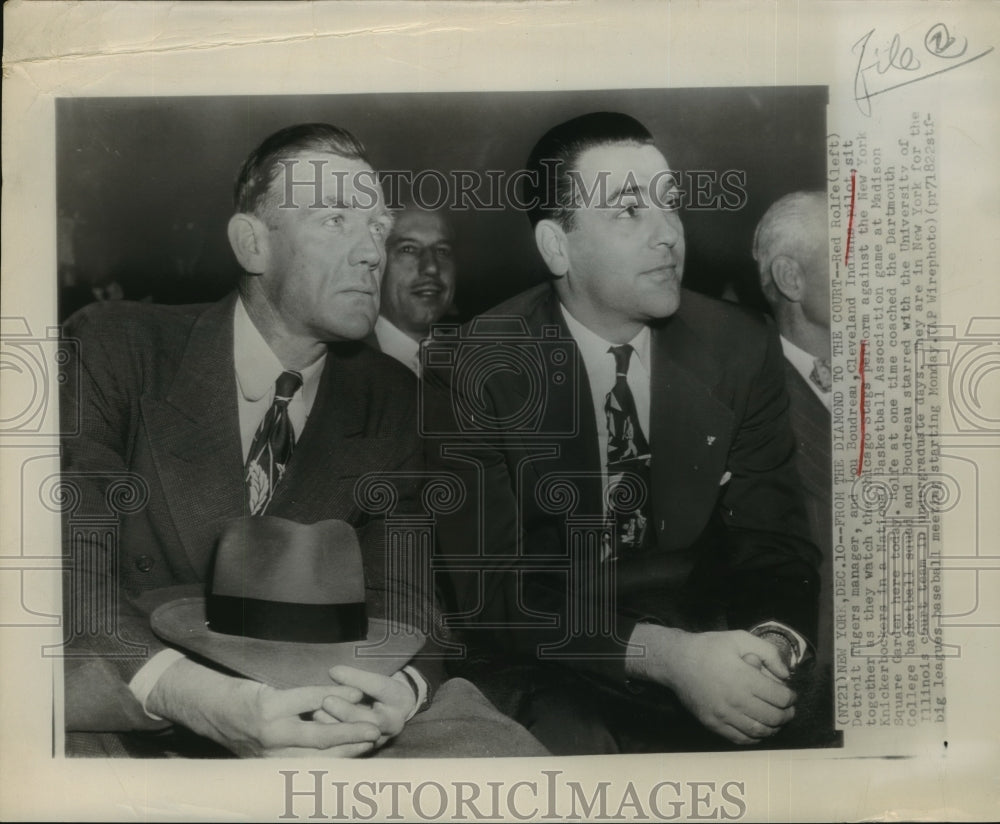 Press Photo Red Rolfe &amp; Lou Boudreau Watch Stags vs. Knickerbockers Game- Historic Images