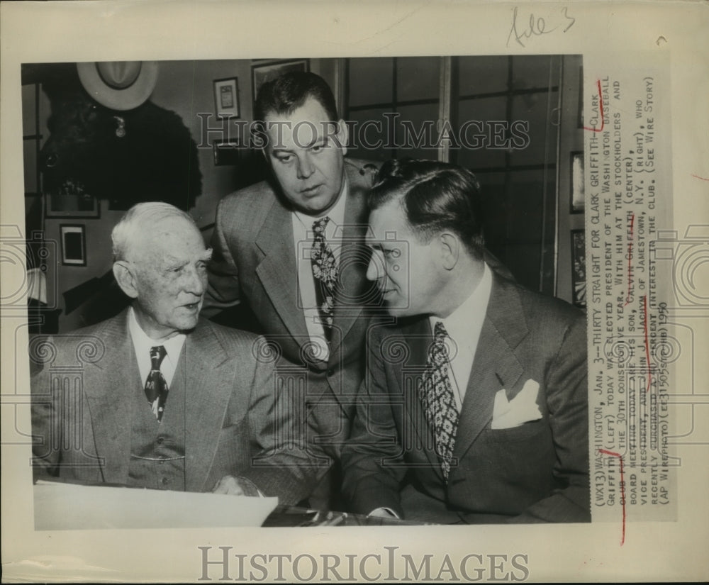 1950 Press Photo Clark Griffith Elected Pres of Wash. Baseball Club 30th Year - Historic Images